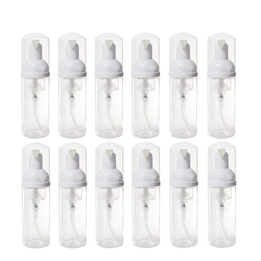 12 Pcs Empty Bottle Travel Soap Bottle | Plastic Foam Dispenser Bottle | Mini Foaming Soap Pump Dispenser for Cleaning, Travel, Cosmetics Packaging (2 oz)