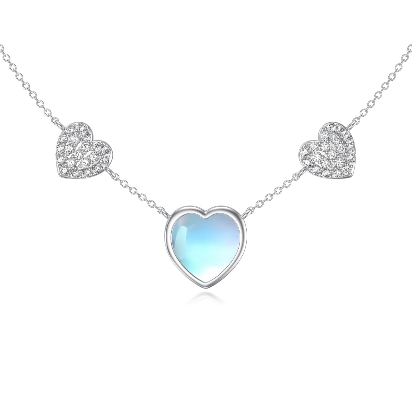 OUTANG Moonstone Heart Necklace for Women 925 Sterling Silver Moonstone Stone Heart Pendant Jewelry Gift for Her
