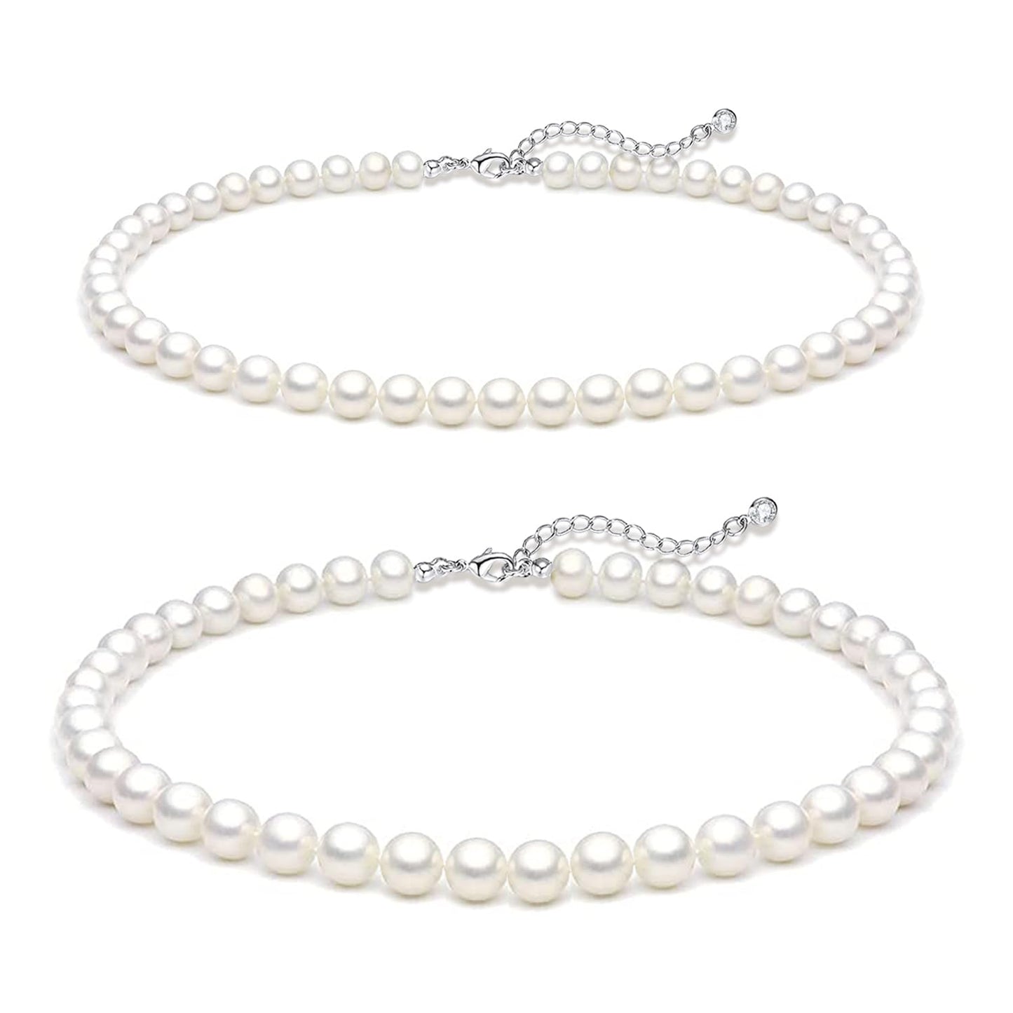 Zeffy Pearl Necklace Set for Women, 6+8MM Dainty Round Imitation Pearl Choker Necklace Set of 2, Wedding Pearl Necklace Delicate Jewelry for Women Simple Bridesmaid Jewelry Gifts
