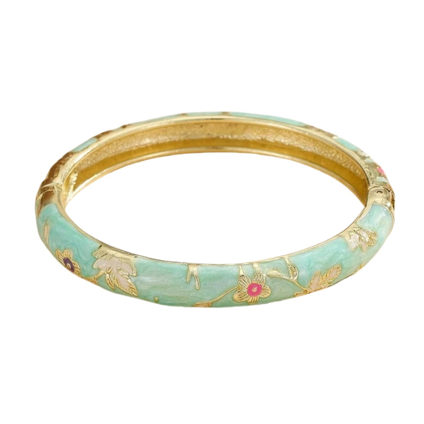 Cloisonne Bracelet For Women, Chunky Bangle Trendy Cute Flower Enamel Bangles Multi Tone Engraved Cuff Gold Plated Bracelets Stackable Wife Jewelry Friendship Gift (Blue, One Size)