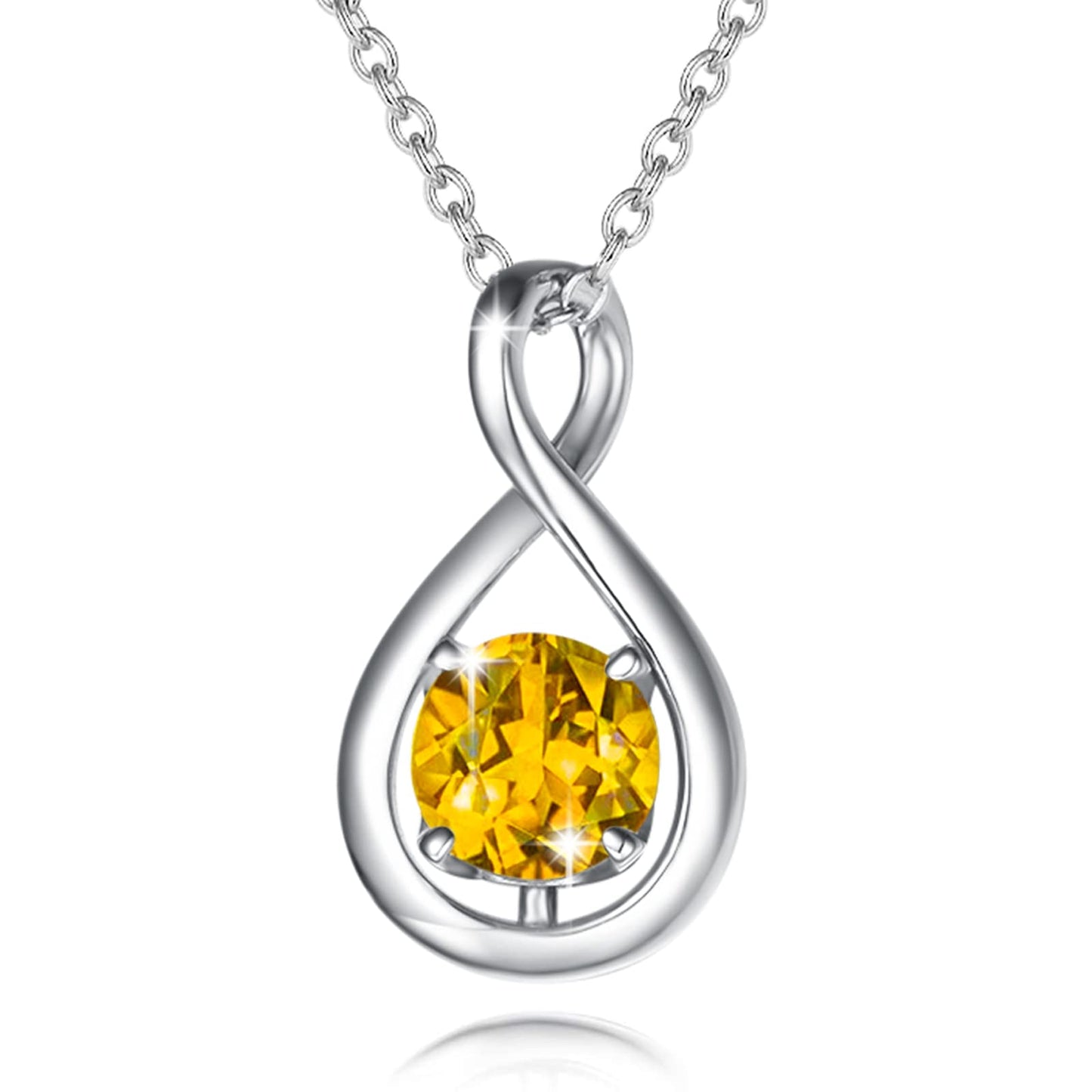 FANCIME Citrine Necklace November Birthstone Sterling Silver Yellow Topaz Gemstone Dainty Infinity Pendant Fine Jewelry Anniversary Birthday Mothers Day Gifts for Women Her Mom