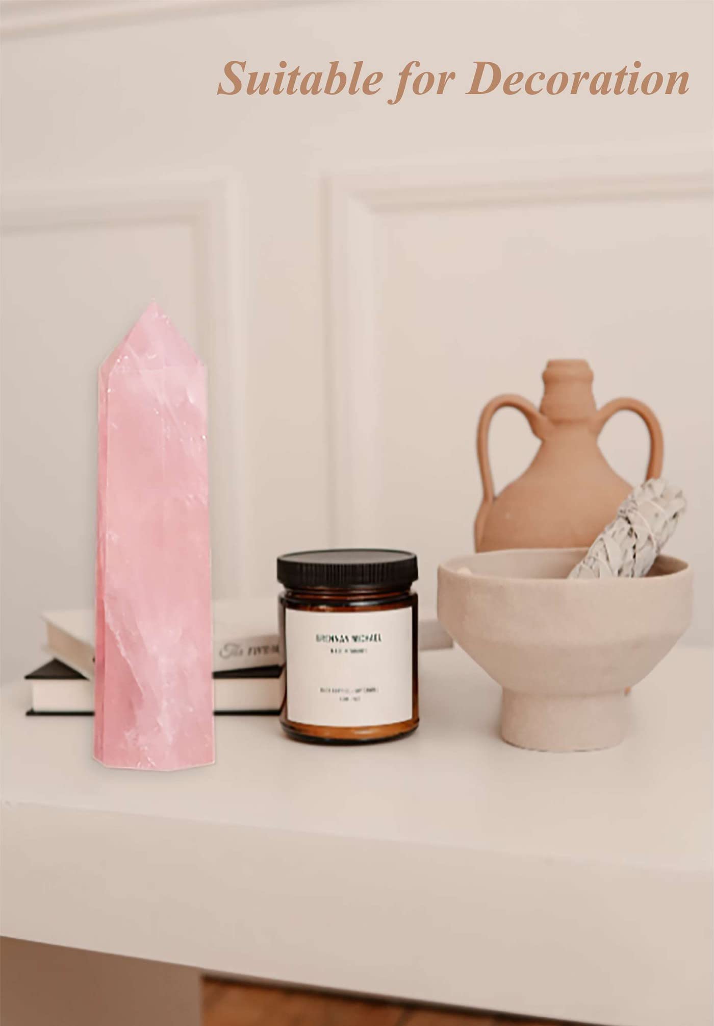 LAIDANLA Rose Quartz Healing Crystals Wands 3.5-4" Polishing Natural Reiki Energy Wand Stone Hexagonal Point Large Crystal Gemstones for Meditation Therapy Crystal Grid Decoration 1Pcs