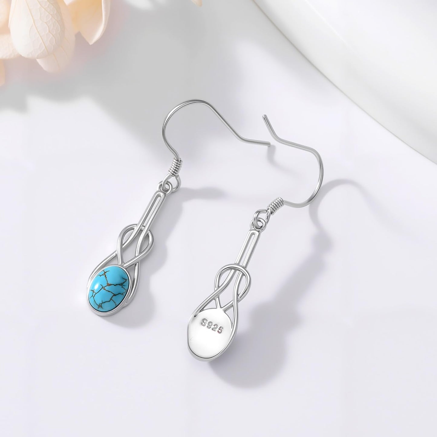 Eetaitai Turquoise Earrings for Women 925 Sterling Silver Natural Oval Turquoise Celtic Knot Dangle Earrings Boho Jewelry Mothers Day Gifts for Mom Wife Sister