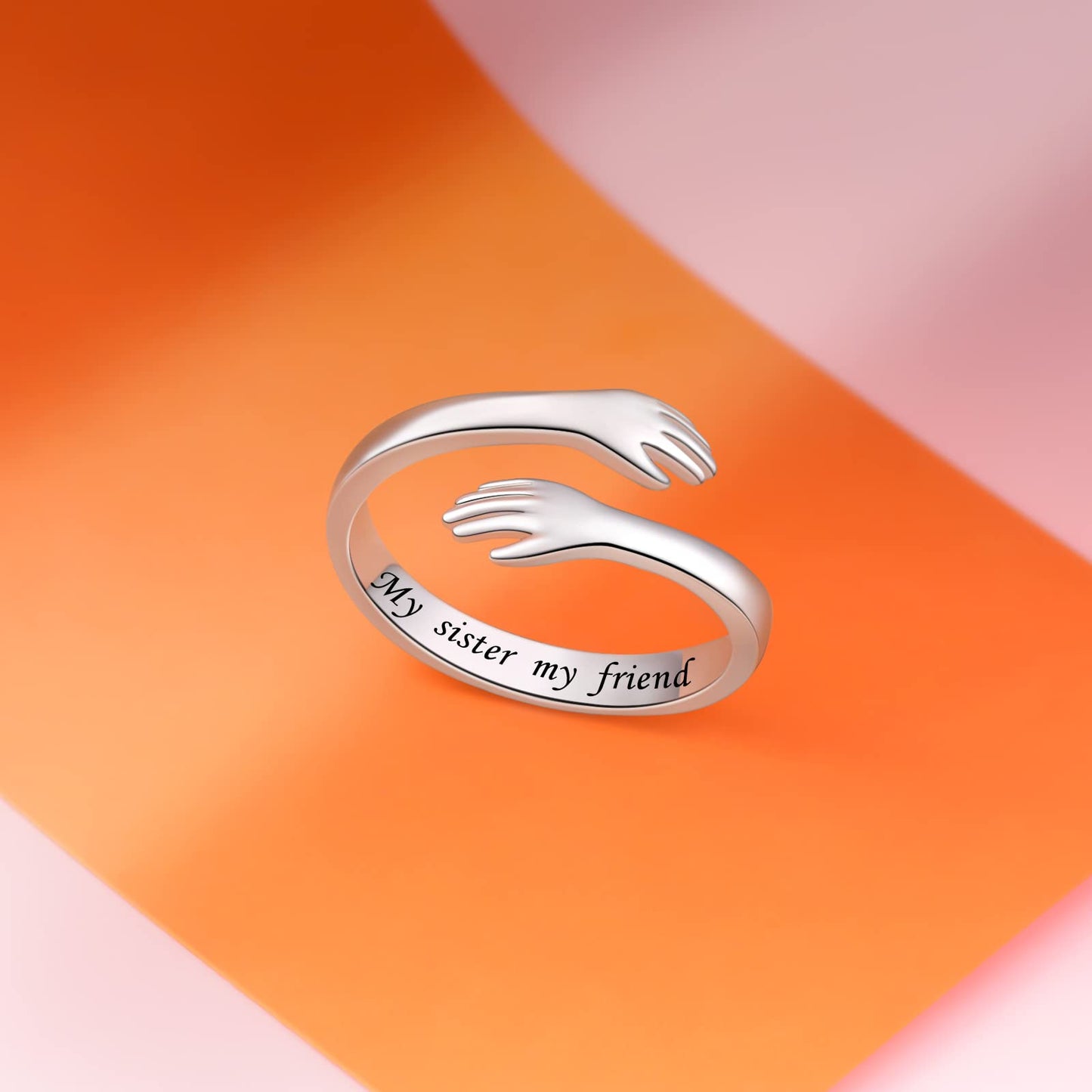 ACJFA 925 Sterling Silver Hug Ring for Women Teen Gilrs - Open Promise Ring Mothers Day Birthday Gifts for Daughters Mom Sister Wife Friends Grandma
