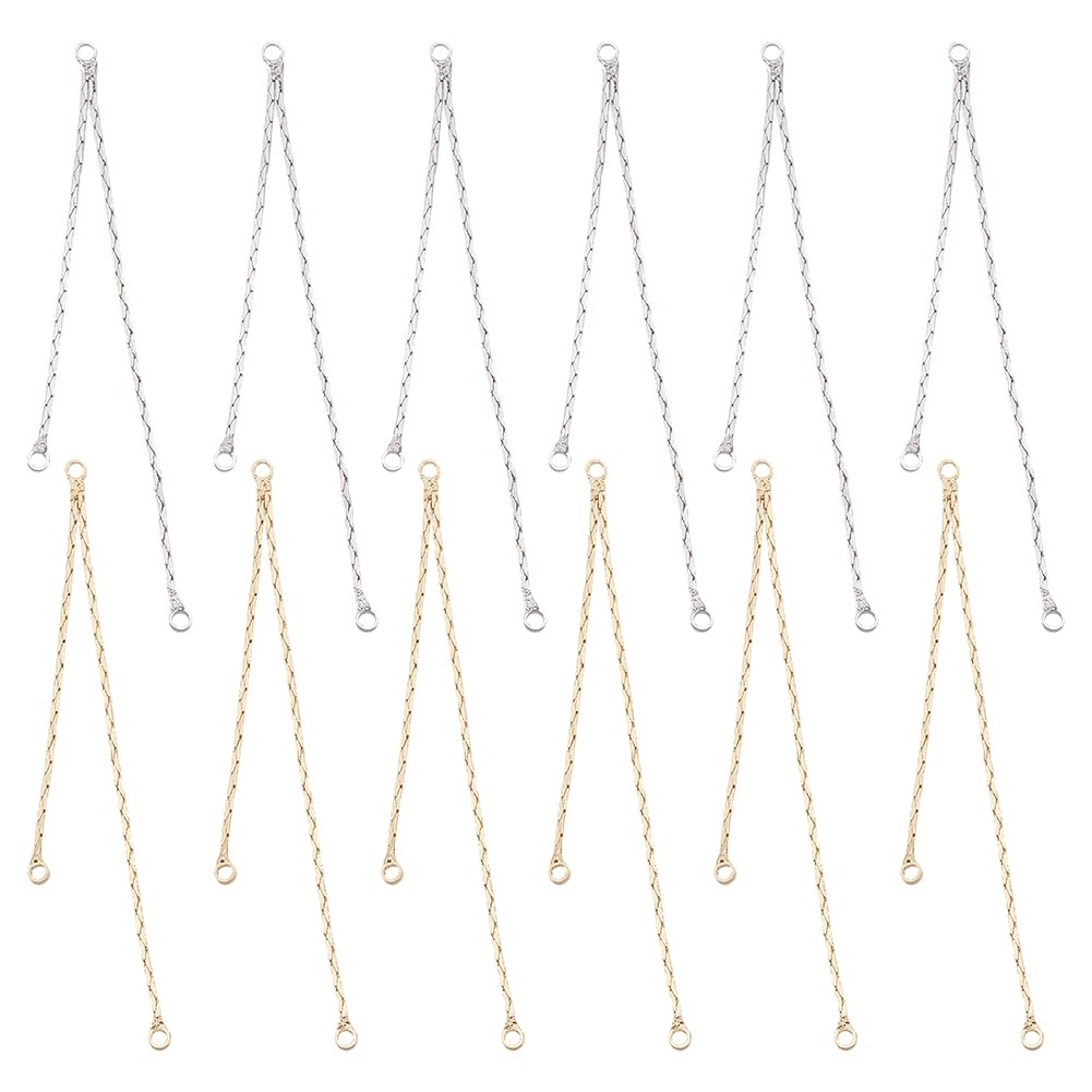 CRAFTYMELODY 12Pcs 2 Color Metal Tassel Charms Brass Platinum Golden Dangle Earrings Making Pendants Tassel Earring Charms Chain Metal Long Charm Earring Making Findings DIY Drop Earrings Pendants