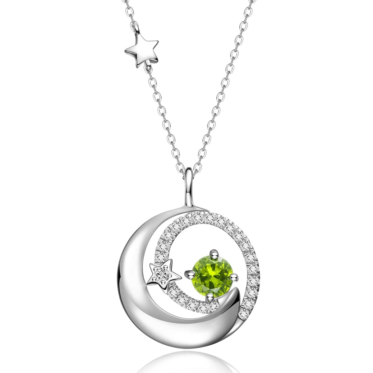 FANCIME August Birthstone Necklaces for Women Moon Star Pendant Peridot Necklace Sterling Silver Green Jewelry Birthday Anniversary Mothers Day Gifts for Mom Women Daughter, 16"+2"