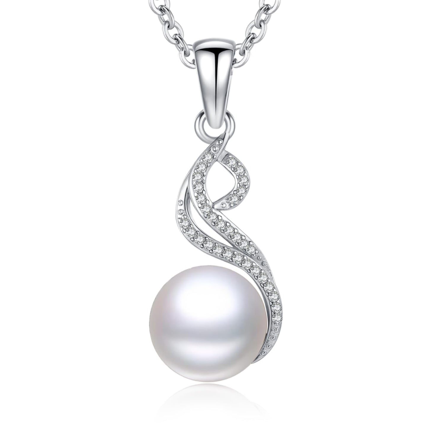 11.5 mm Infinity Pearl Necklace 925 Sterling Silver Jewelry 5A Cubic Zirconia Pendant Necklace Gifts for Mom Women Girlfriend Grandma Lover Her Wedding Birthday Anniversary Engagement Valentine's Day