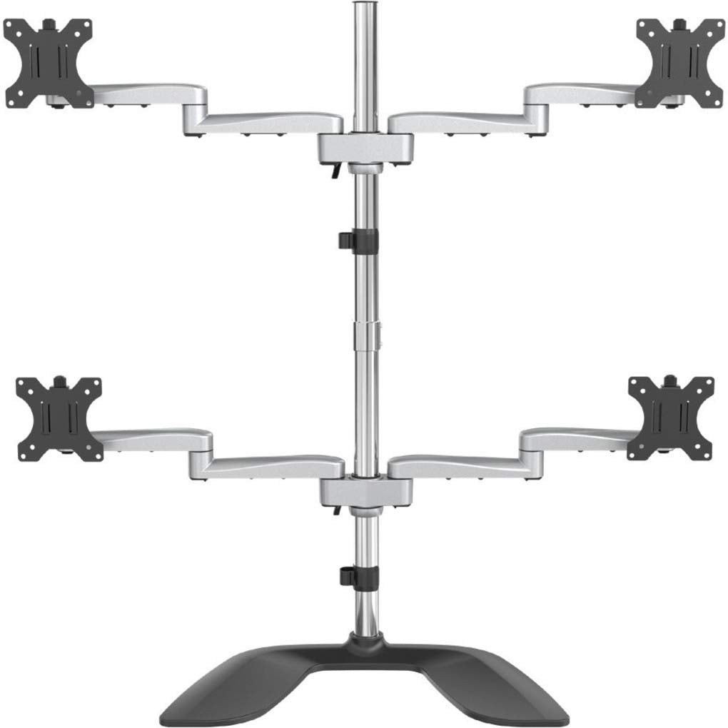 StarTech.com Desktop Quad Monitor Stand - Ergonomic VESA 4 Monitor Arm (2x2) up to 32" (17.6lb/8kg) - Free Standing Articulating Universal Pole Mount - Height Adjustable/Tilt/Swivel/Rotate (ARMQUADSS)