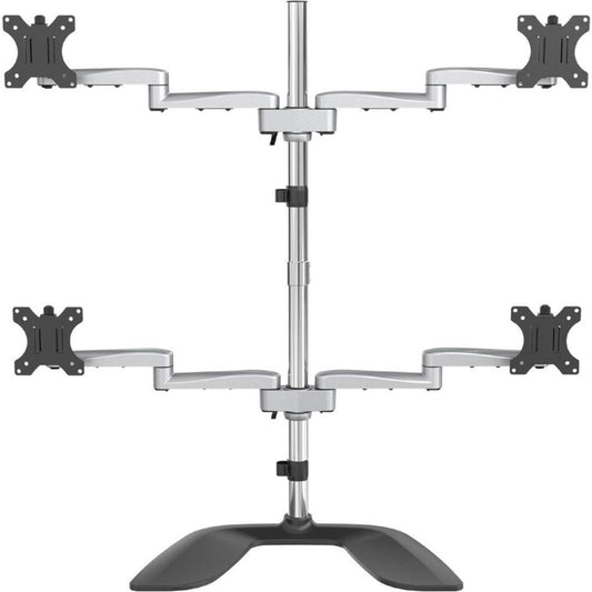 StarTech.com Desktop Quad Monitor Stand - Ergonomic VESA 4 Monitor Arm (2x2) up to 32" (17.6lb/8kg) - Free Standing Articulating Universal Pole Mount - Height Adjustable/Tilt/Swivel/Rotate (ARMQUADSS)