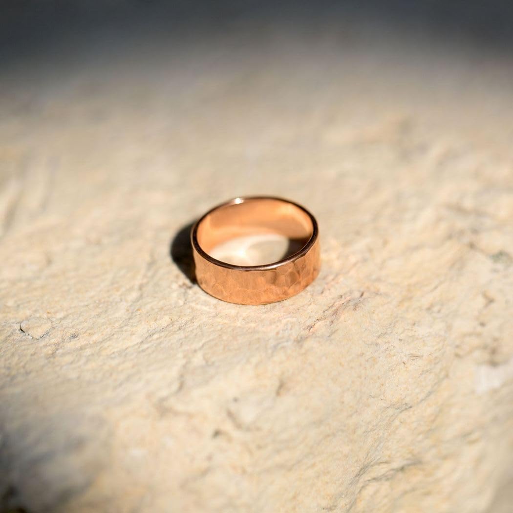 JewelryWeb 8mm Solid Copper Hammered Ring Size 9 Band Style-Ring for Women