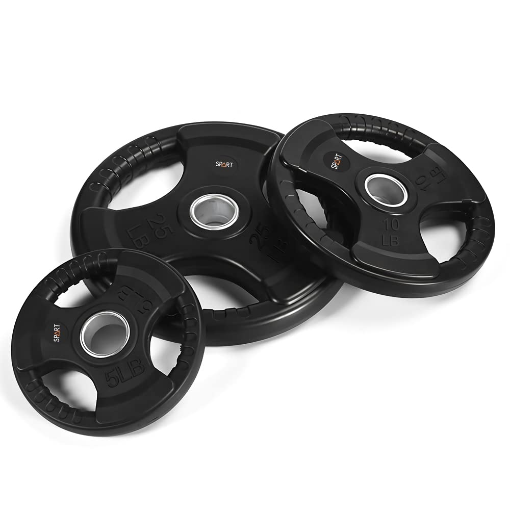 SPART Weight Plate 2-Inch Rubber Coated Olympic Grip Plate for Barbell,Solid Cast Iron Weight Plates in Pairs or Single for Strength Training,Weightlifting,Crossfit,Home Gym, 5LB, Pair