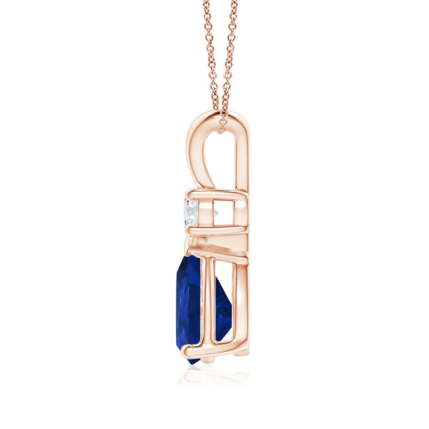 Angara Natural Blue Sapphire Solitaire Pendant for Women | Prong-Set Blue Sapphire Teardrop V-Bale Pendant with Diamond in Rose Gold | September Birthday, Gemstone Jewelry Gift | AAA | 6x4mm