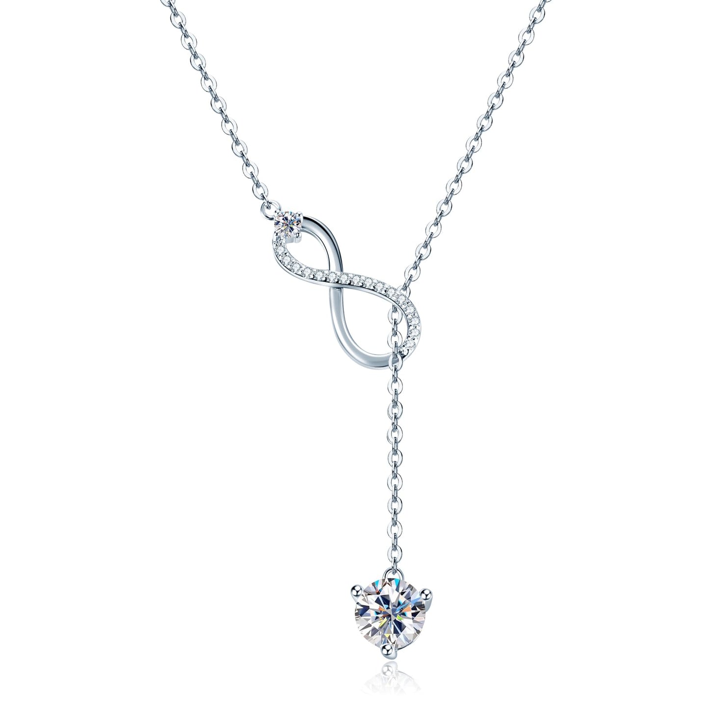 AINUOSHI Twist Infinity Y Necklace Moissanite Pendant Lariat Necklace For Women 925 Sterling Silver Dainty Drop Necklaces 1.26CT with Certificate of Authenticity D Color VVS1 Birthday Prom Anniversary Christmas Valentine's Day Gifts 16 to 20 Inch