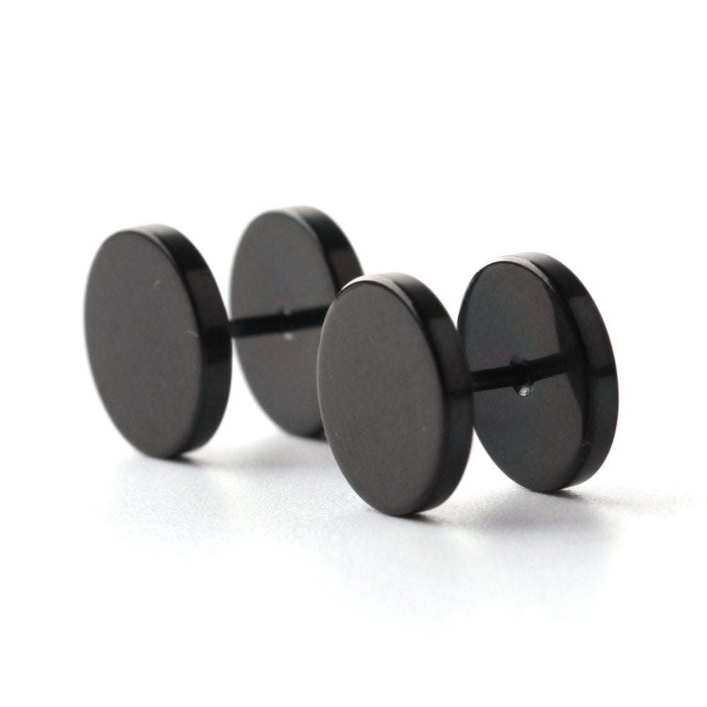 Ruifan 18G Men,Women's 12mm Stainless Steel Fake Screw Studs Earrings Tapers Plugs Gauges Illusion Tunnel(Black) 2pcs