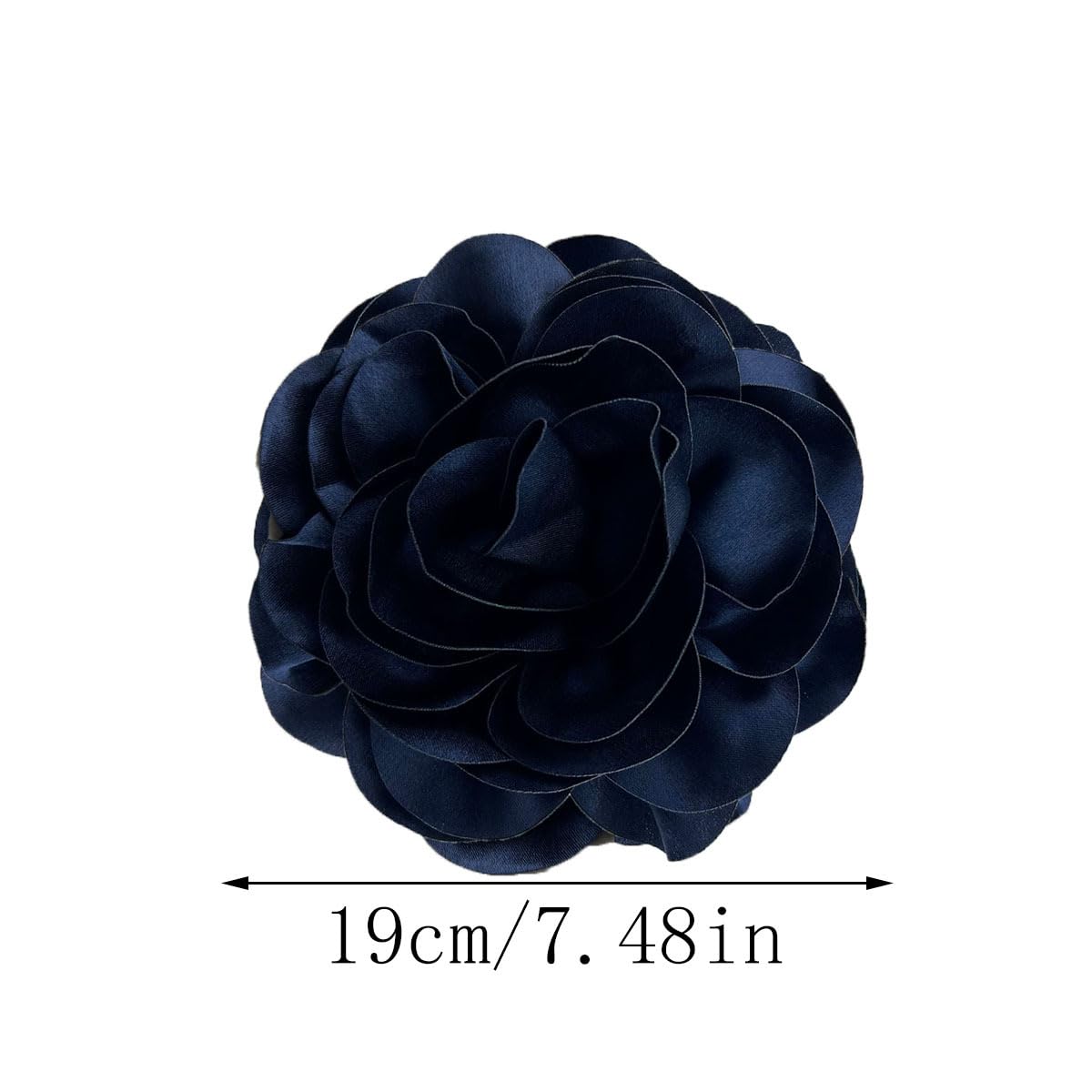 19mm Extra Large Flower Brooches Lapel Pins Dainty Satin Fabric Brooches Big Camellia Flower Brooch Pin for Women Wedding Part Dance Clothes Accessories Jewelry (BlackBlack)