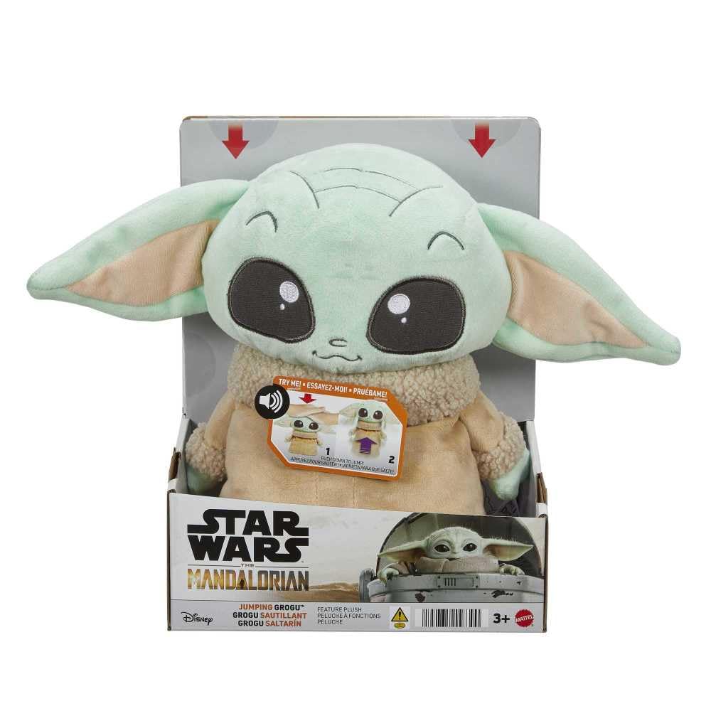 Mattel Star Wars Jumping Grogu Plush Toy with Jump Action & Sounds, Soft Doll Inspired by Star Wars Mandalorian Book of Boba Fett