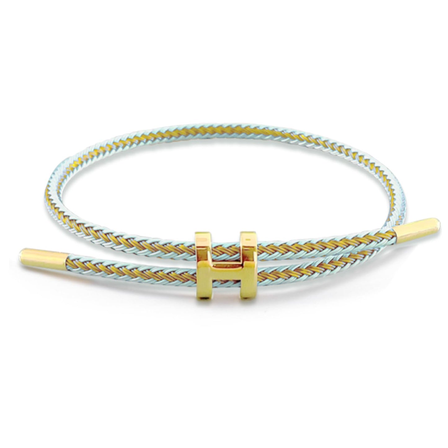 PPbuky Steel Bracelet Link, Adjustable H-shape Wire Rope Bracelet, Lucky Jewelry with Titanium Buckle for Birthday, Valentine's, Graduation, Fashion Gift for Women, Men, Lovers, Friends, Blue Gold