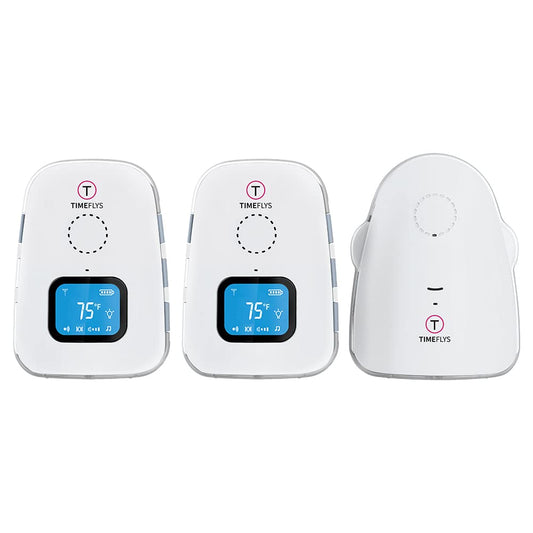 Audio Baby Monitor TimeFlys Twin Crown,Temperature Monitoring,Vibration,Lullabies,Rechargeable Battery,Talk Back Intercom,USB Connection,Zero Emission at Night Mode,Long Range up to 1000 ft
