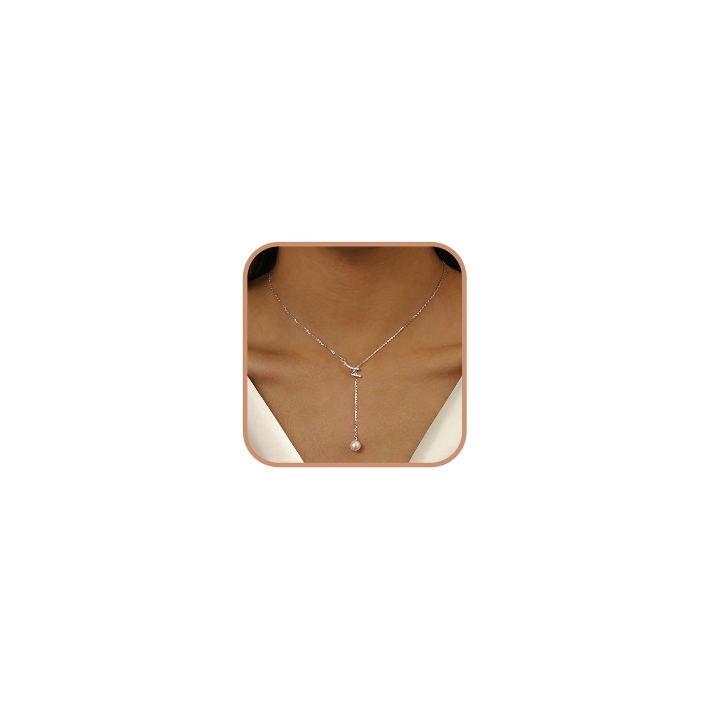 UTISUVIKO Lariat Necklace for Women,Dainty Long 14K Gold Plated Y-Shaped Pearl Necklace 925 Sterling Silver Cubic Zirconia Crystal Ball Sparkle Necklace for Mother Daughter Wedding Mother's Day Jewelry