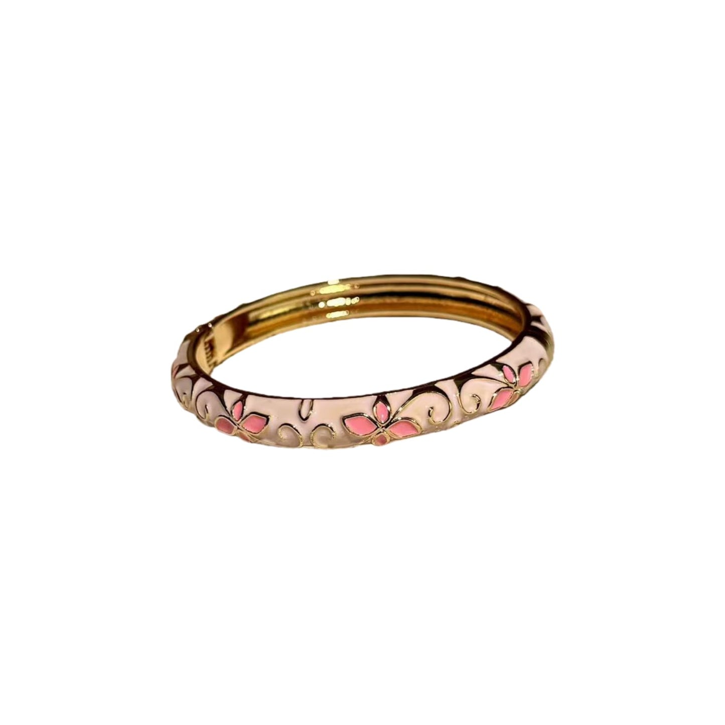 MQCEHTI Vintage Flower Cloisonne Bangle Bracelet for Women, Enamel Chunky Gold Plated Bracelets Jewelry Gifts (Pink Pink Flower)