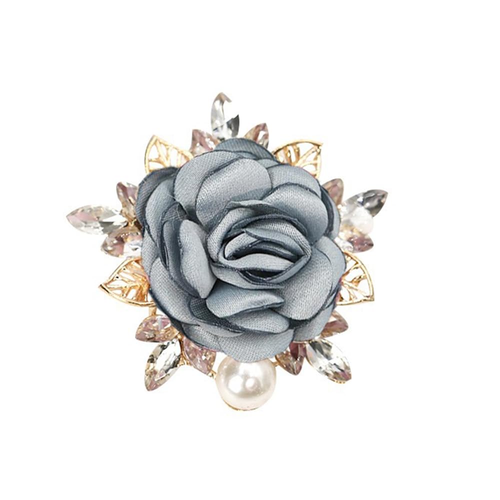 Elegant Rose Flower Brooch Pin for Women Men Wedding Party Gentleman's Essentials Handmade Imitation Crystal Pearl Fabric Flower Lapel Pin Dress Suit Accessories Boutonniere Ideas Gift (Grey)