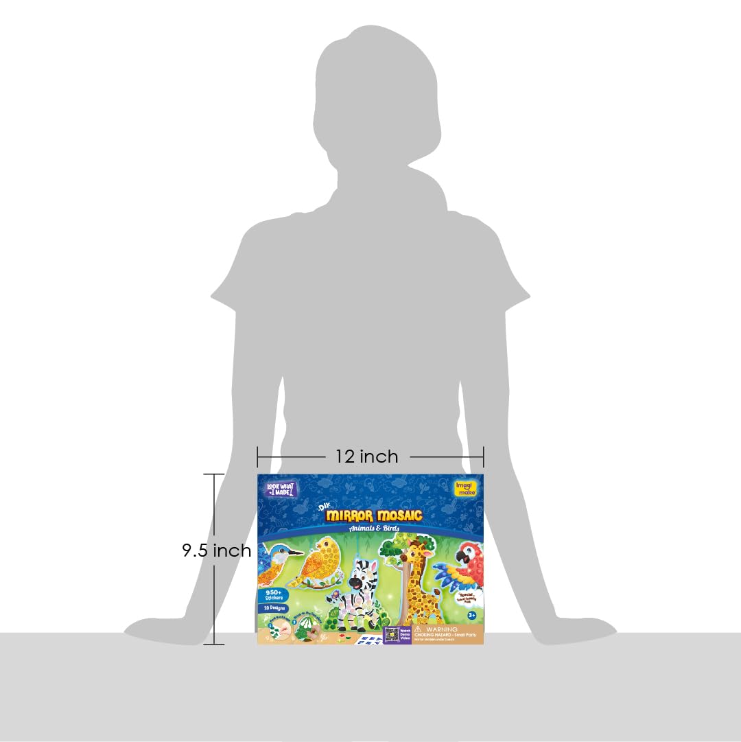 Imagimake Mirror Mosaic - Animals & Birds | 10 Templates, 950+ Stickers | DIY Dot Art Set | Craft Kits for Boys Ages 3-5 | Mess Free Kids Travel Activities | 3,4,5,6,7 Year Old Girl Birthday Gift