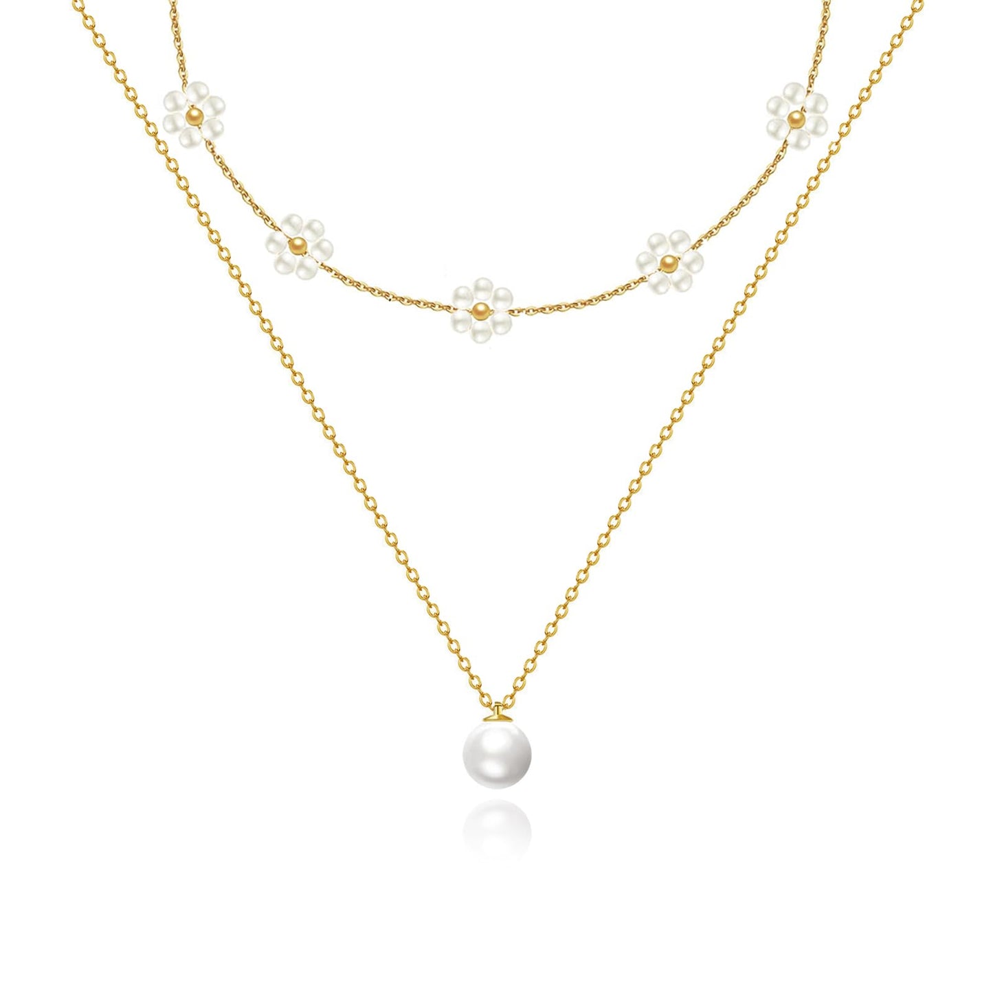 Luxval Layered Gold Pearl Necklaces Dainty Layered Simple Pearls Choker Chain Cute Daisy Pearl Choker Necklace Set Flower Necklaces for Women Trendy Wedding Jewelry Gifts