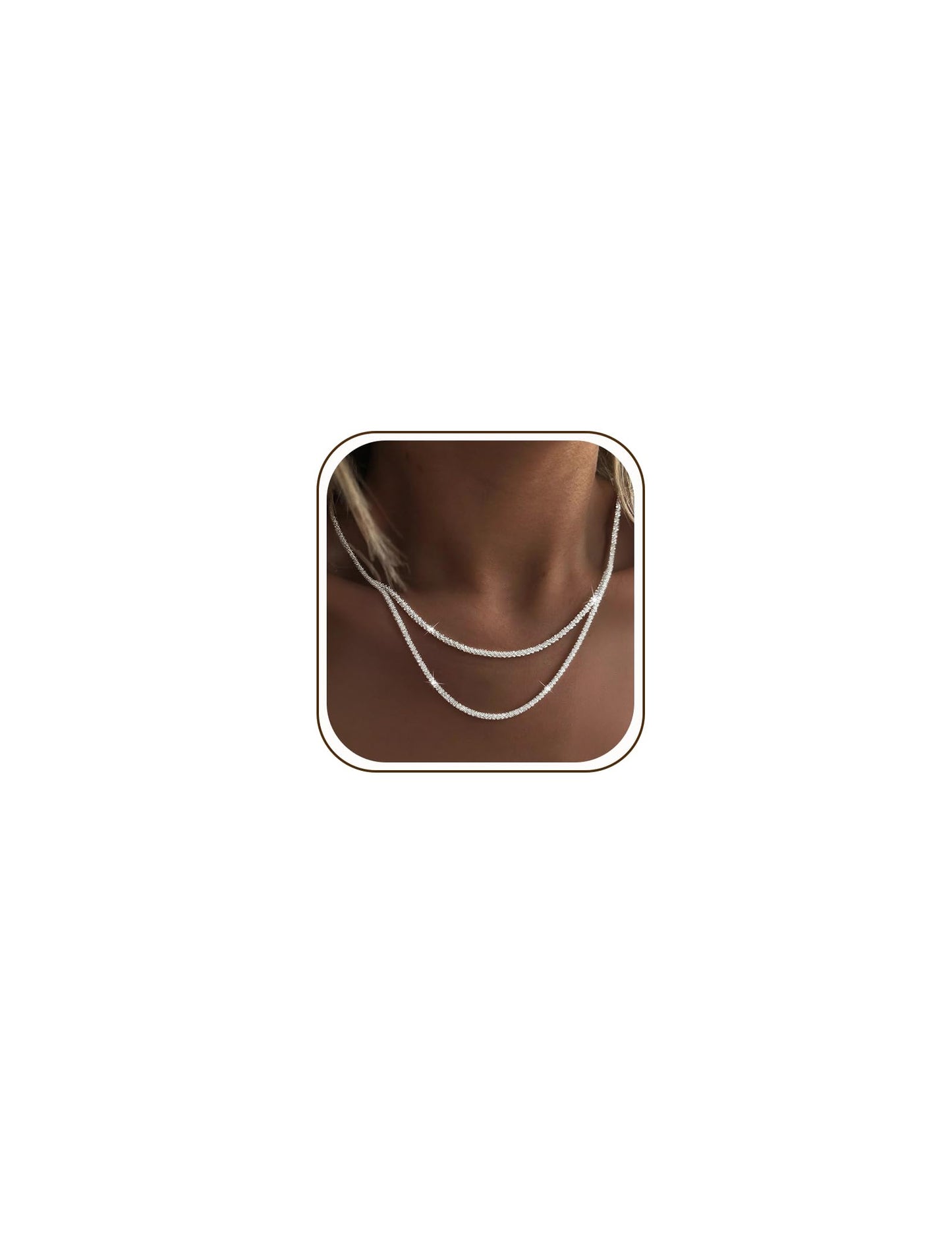 YEEZII Layered Gold Necklaces for Women Trendy, 3 Pcs 14K Gold Plated Choker Paperclip Box Chain Necklace, Stackable Women's Gold Pendant Necklaces Jewelry Set (Silver-B)