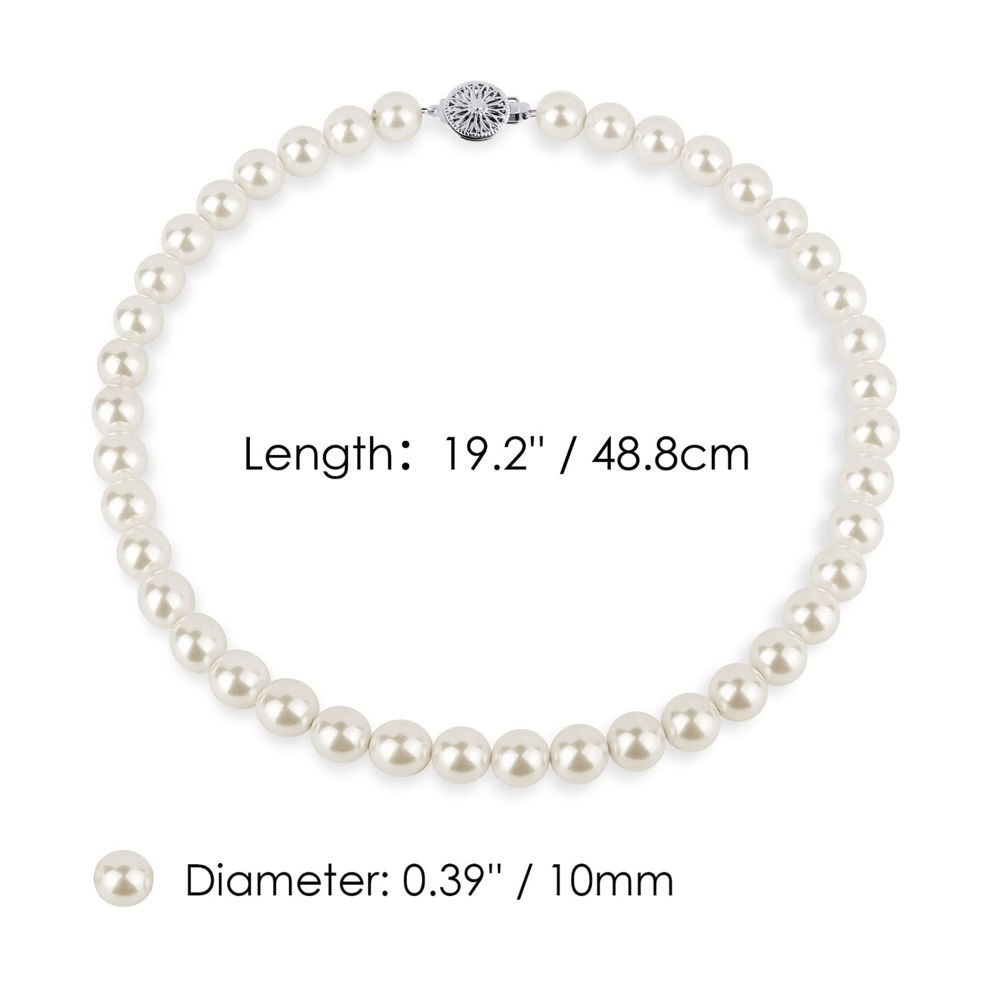 White Pearl Strand Necklace Women: 8mm/10mm Ivory Pearl Chain Wedding Jewelry with Dainty Silver Clasp for Bride Bridemaid - Trendy Accessory for Mother Graduate Elegant Lady (10mm)