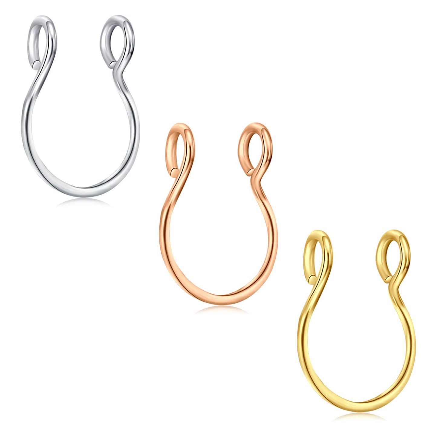 D.Bella Fake Septum Nose Ring 20g Hoop 8mm Non-Pierced Clip Faux Body Piercing Jewelry in Gold, Rose Gold, Silver for Women Men