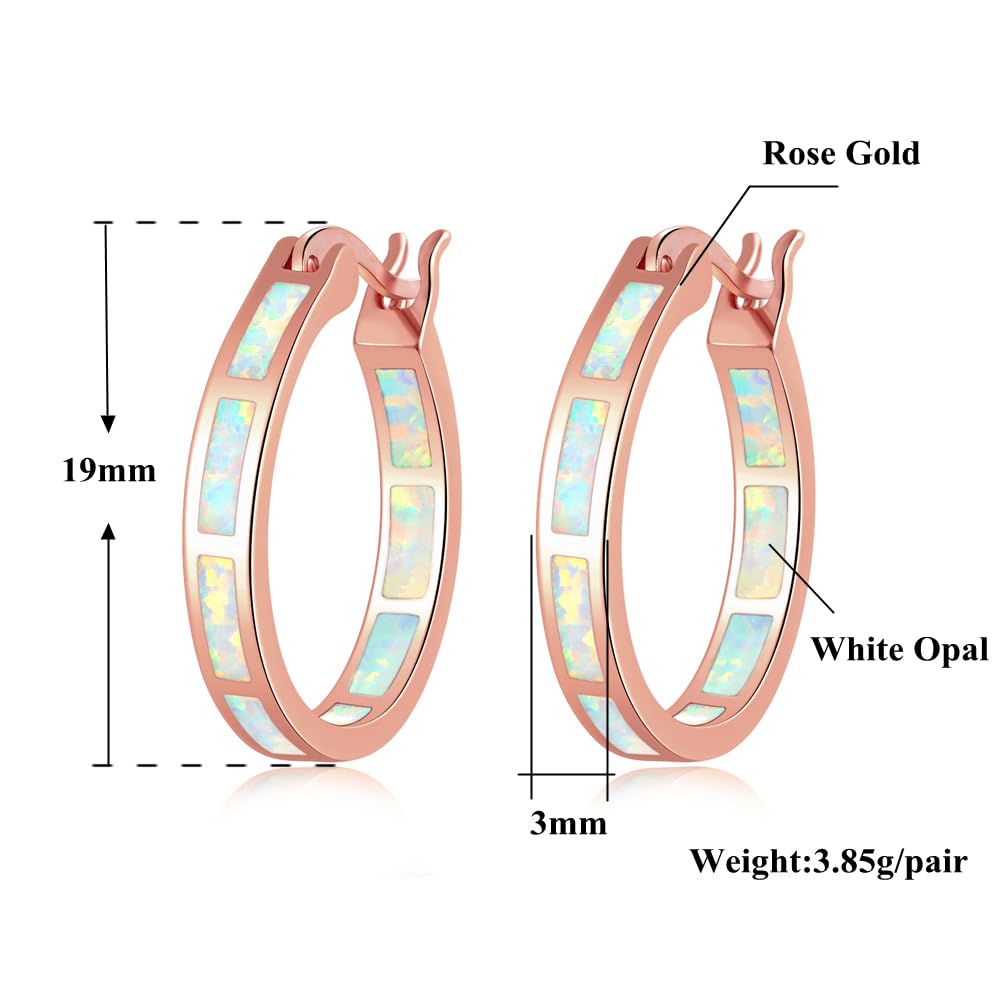 CiNily Rose Gold Plated Hoop Earrings, Opal Ear Hoops for Women Hypoallergenic Small Hoop Earring Ladies Gemstone Jewelry for Mom