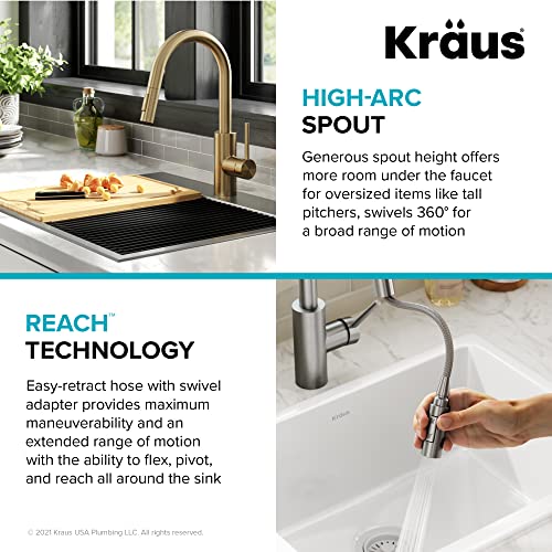 KRAUS Oletto Single Handle Pull Down Kitchen Faucet with QuickDock Top Mount Installation Assembly in Spot Free Antique Champagne Bronze, KPF-2620SFACB