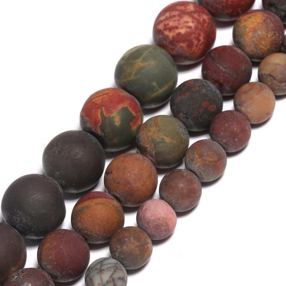 Yochus 48pcs Natural Matte Picasso Jasper Gemstone Beads，8mm Frosted Round Loose Stone Beads for Jewelry Making Earring Bracelet Necklace DIY Crafts