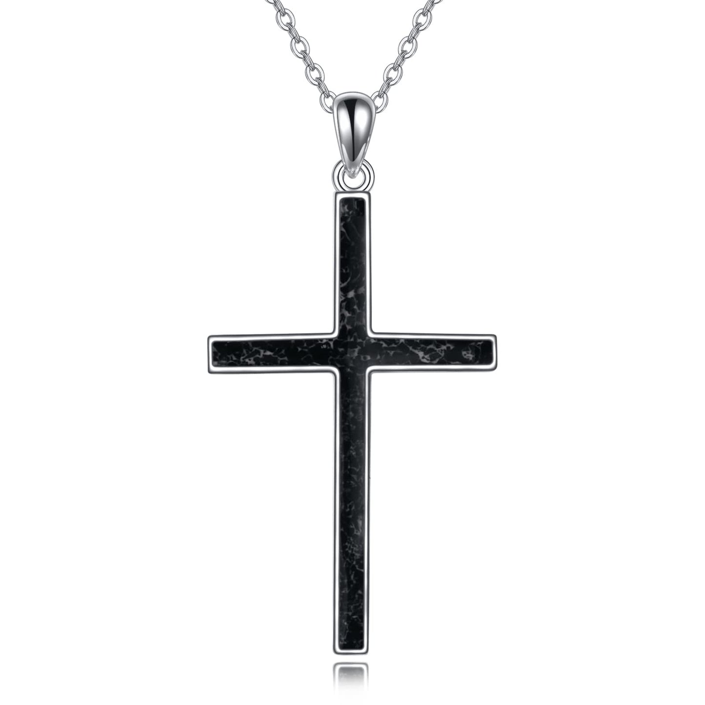 YFN Cross Necklace Sterling Silver Black Tourmaline Cross Pendant Religious Jewelry Gifts for Women Men