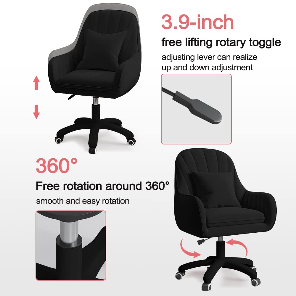 XUEGW Home Office Chair Computer Chair with Mid-Back Upholstered Modern Tufted Computer Task Chair Swivel Height Adjustable Velvet Accent Chair Suitable for Bedroom, Study