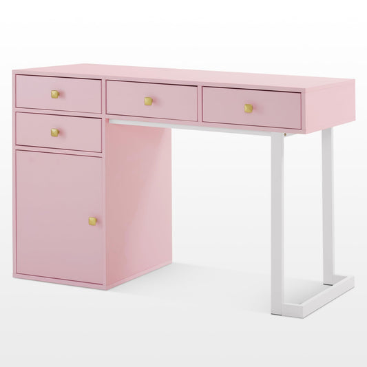 BarberPub Beauty Manicure Table with Storage Drawers, Nail Salon Desk for Nail Tech, Makeup Station with Round Handles, Beauty Equipment with Display Open Space 2990 (White&Pink)