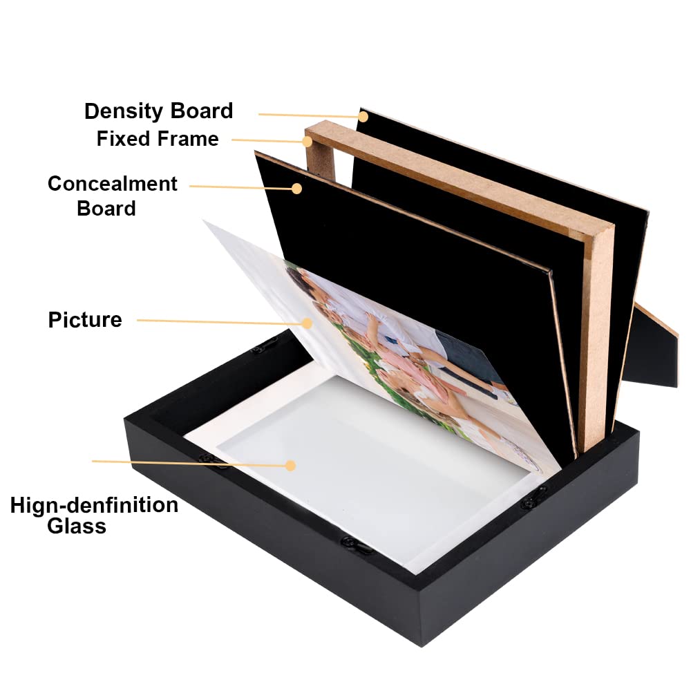 Livebe Photo Picture Frame Diversion Safe,Mini Safe Box with Hidden Secret Compartment to store your Money, Cash, Jewelry or Herbs,Home Security Safe(4''*6'') (Black)