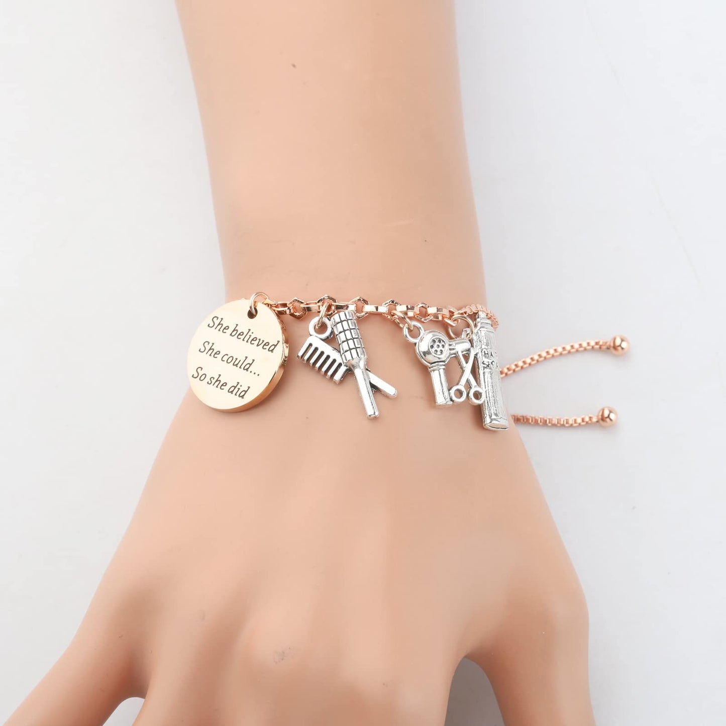 PLITI Hairstylist Gifts Hairdresser Gift Hair Stylist Bracelet Barber Gifts She Believed She Could So She Did Hairdresser Jewelry Cosmetology Graduation Gift (She Believed Hairstylist rg)