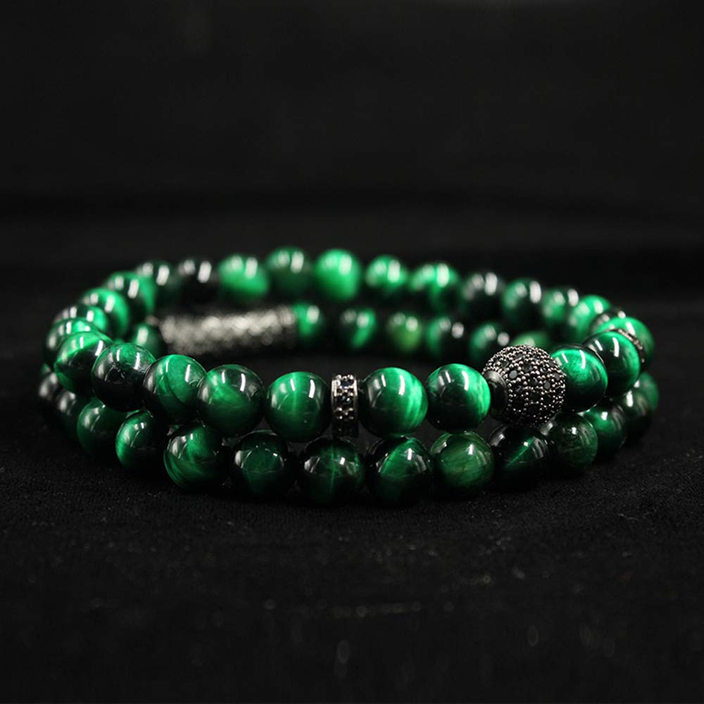BOMAIL 8mm Tiger Eye Stone Beads Bracelet Elastic Natural Stone Yoga Bracelet for Women Men