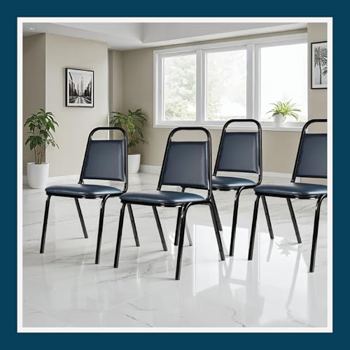 OEF Furnishings OEF9100 Series Banquet Chairs Premium Commercial Seating (4 Pack, Vinyl, Midnight Blue, Black Frame)