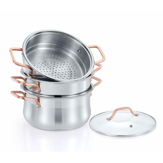 CONCORD Premium Stainless Steel 3 Tier Steamer w/Rose Gold Handles 30 cm