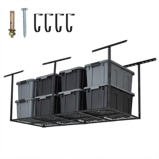 PeakPursuit 3x8FT Overhead Garage Storage Rack, 600LB Capacity Heavy Duty Ceiling Storage Racks, 22-40" Height Adjustable Metal Organizer System for Seasonal Items & Tools