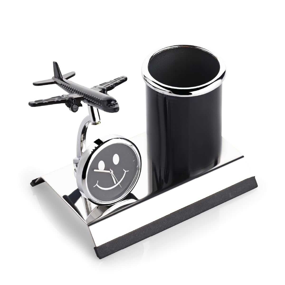 ZAHEPA Airplane Metal Pen Stand With Clock, Stylish Stationary Airplane Desk Clock with Pen Pencil Holder, Elegant Corporate & Aviation Gifts Set, Durable Decorative Showpiece For Office Desk