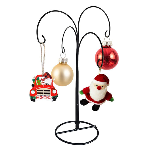 Fosinz 13 Inch Ornament Display Stand, Black Metal Ornament Hanger Stand, Tree-type 4 Hooks for Hanging Glass Globe, Christmas Ornament, Air Plant Terrarium, Witch Ball, Home Wedding Decoration (Classic Black)