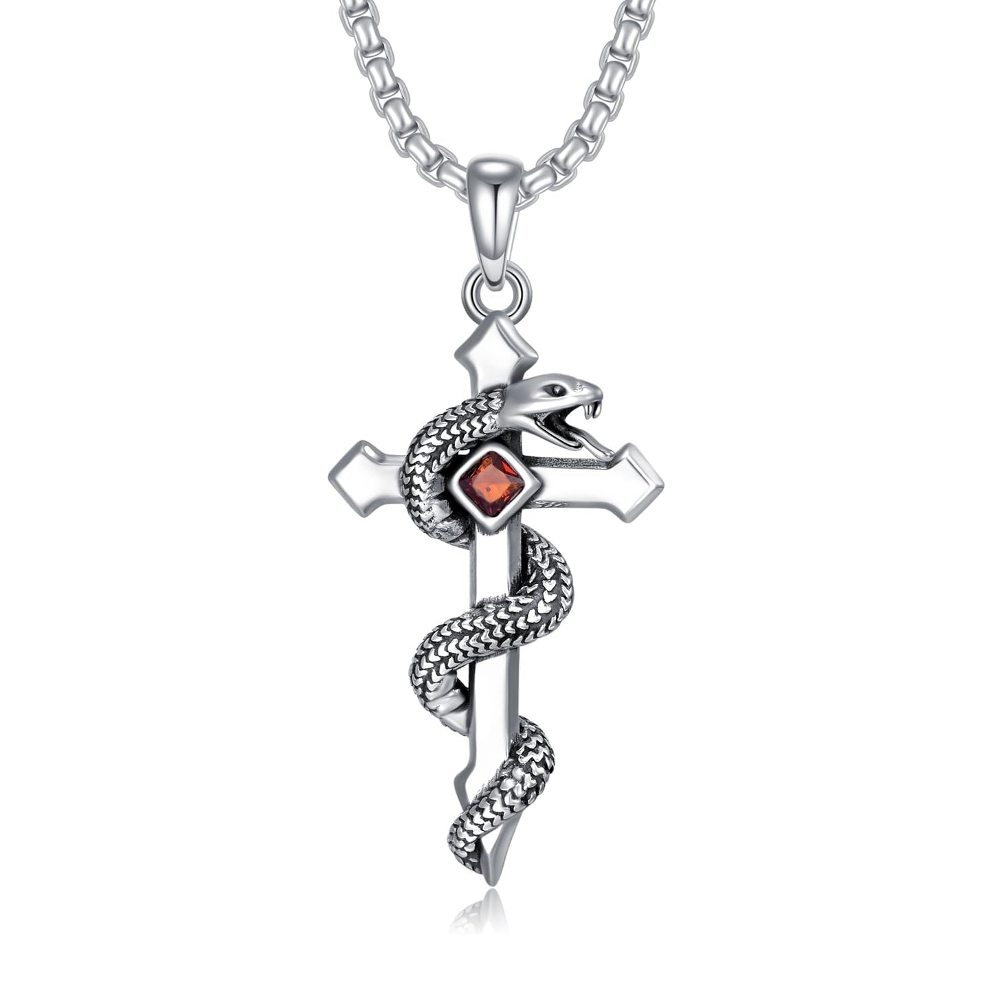 YEESIA Snake Necklace for Women Men 925 Sterling Silver Snake Amulet Cross Pendant Vintage Gothic Punk Jewelry Gifts for Men