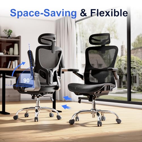 marrap Ergonomic Office Chair, Mesh Seat Cushion with 3D Armrests and 3D Headrest, Adjustable Lumbar Support with 90-120° Rocking Function, SGS Class 4 Gas Clylinder, Black