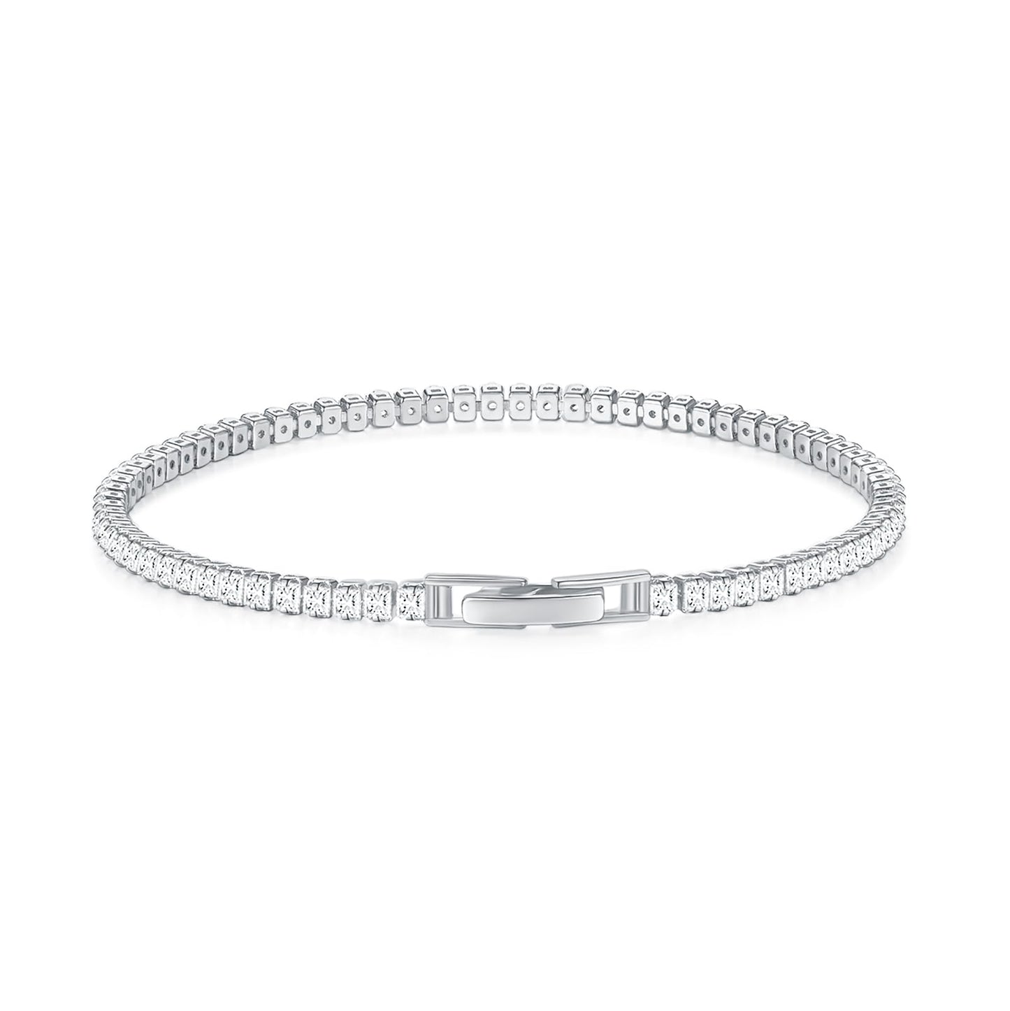 MINDDHA Tennis Bracelets| 2.5mm Cubic Zirconia Tennis Bracelets for Women | Silver Color | Princess-cut Square Shape| Size 7.5 Inch