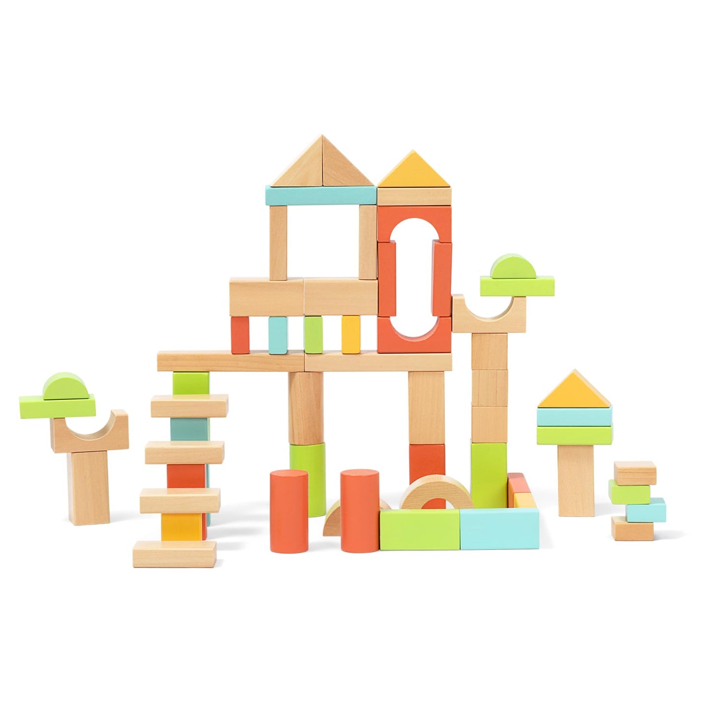 MEEYOO 100pcs Wooden Blocks for Toddlers 1-3, Building Blocks for Toddlers 1-3, Wooden Block for Baby Shower with Storage Bucket, Montessori Toys for Preschool Girls and Boys