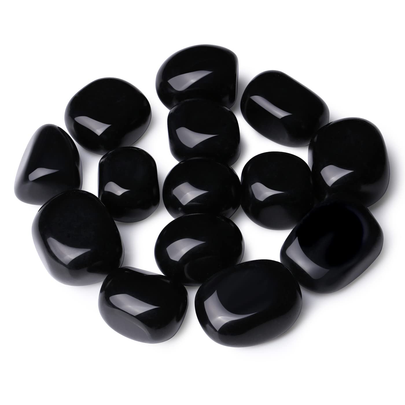 DUQGUHO Black Obsidian Natural Healing Crystals Set - Polished Tumbled Crystal Stones Bulk Irregular Pebble Stones Rocks 0.45 lbs
