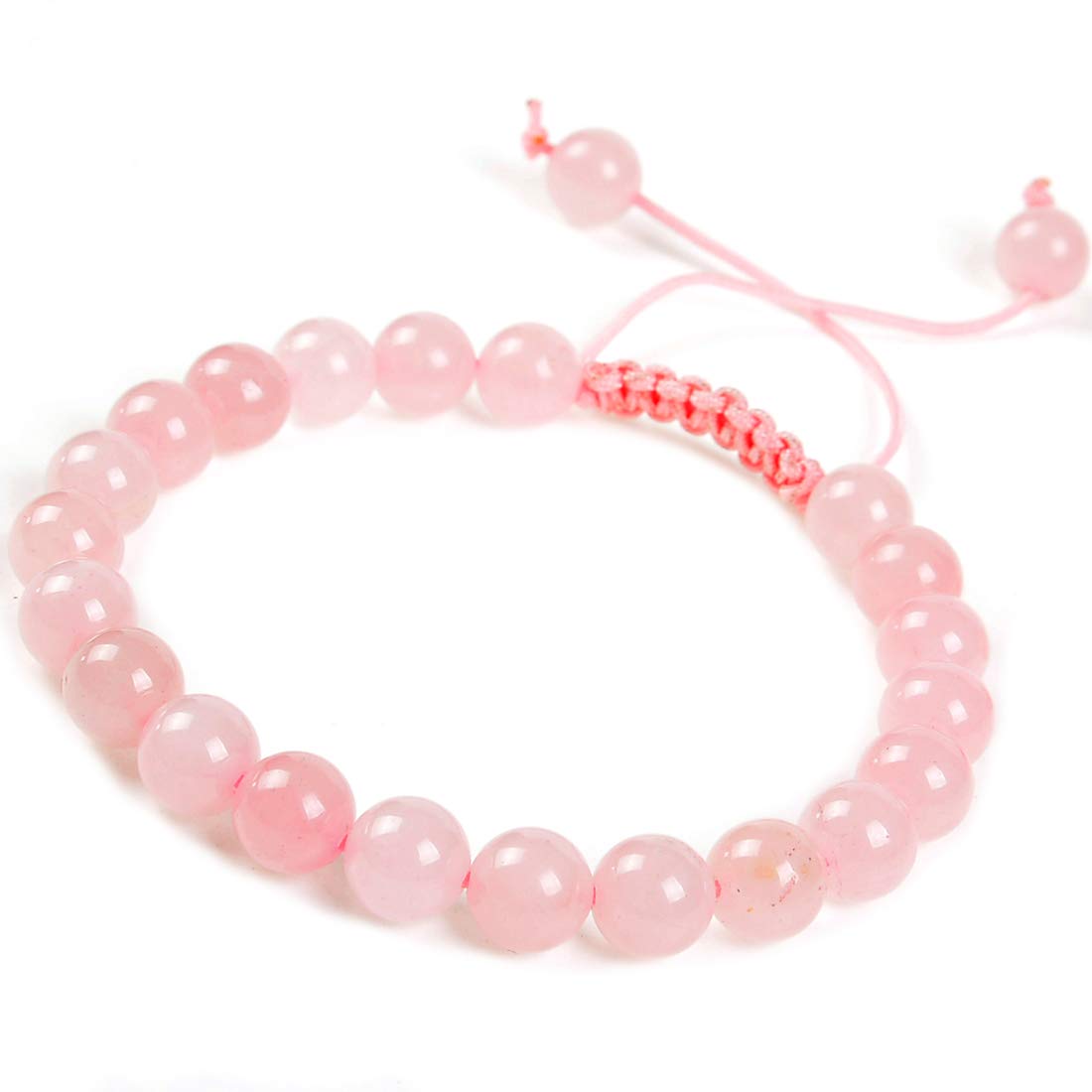 MASSIVE BEADS Natural Power Gemstone Crystal Beads Unisex Adjustable Macrame Bracelets 8mm (Rose Pink, 8mm)